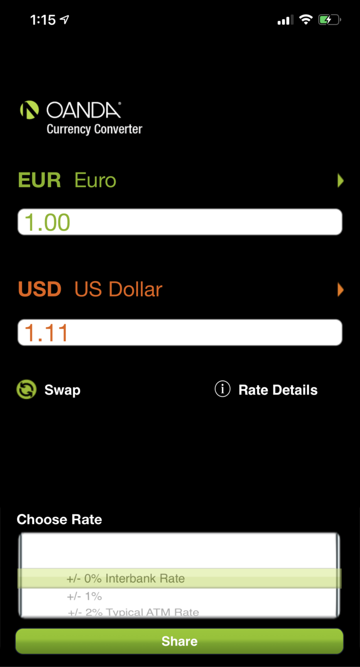 screenshot of currency app