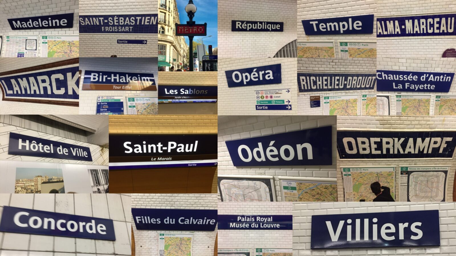 different paris metro signs in a collage