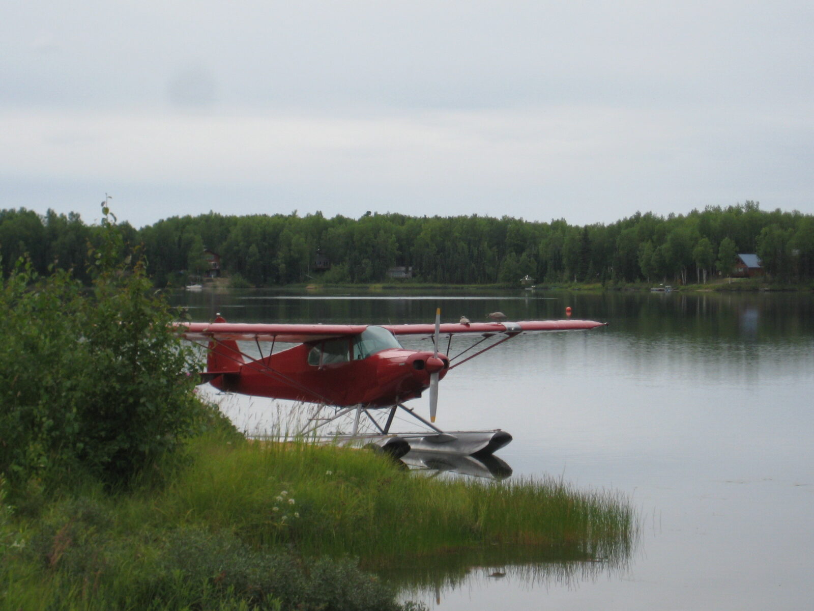 red plane on water