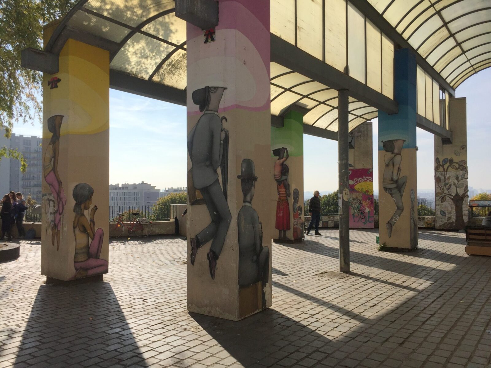 Columns with street art paintings