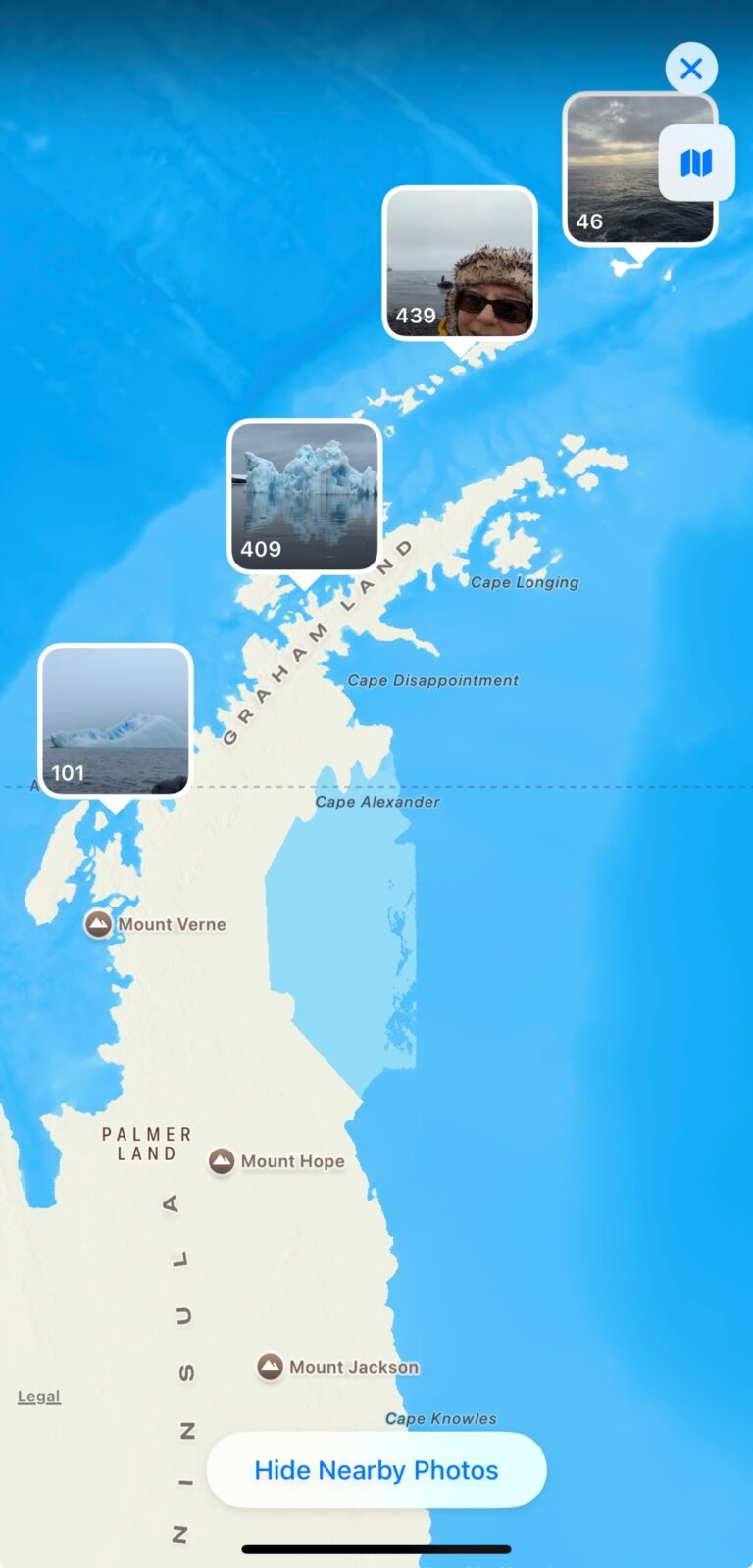 screenshot of map with photo links
