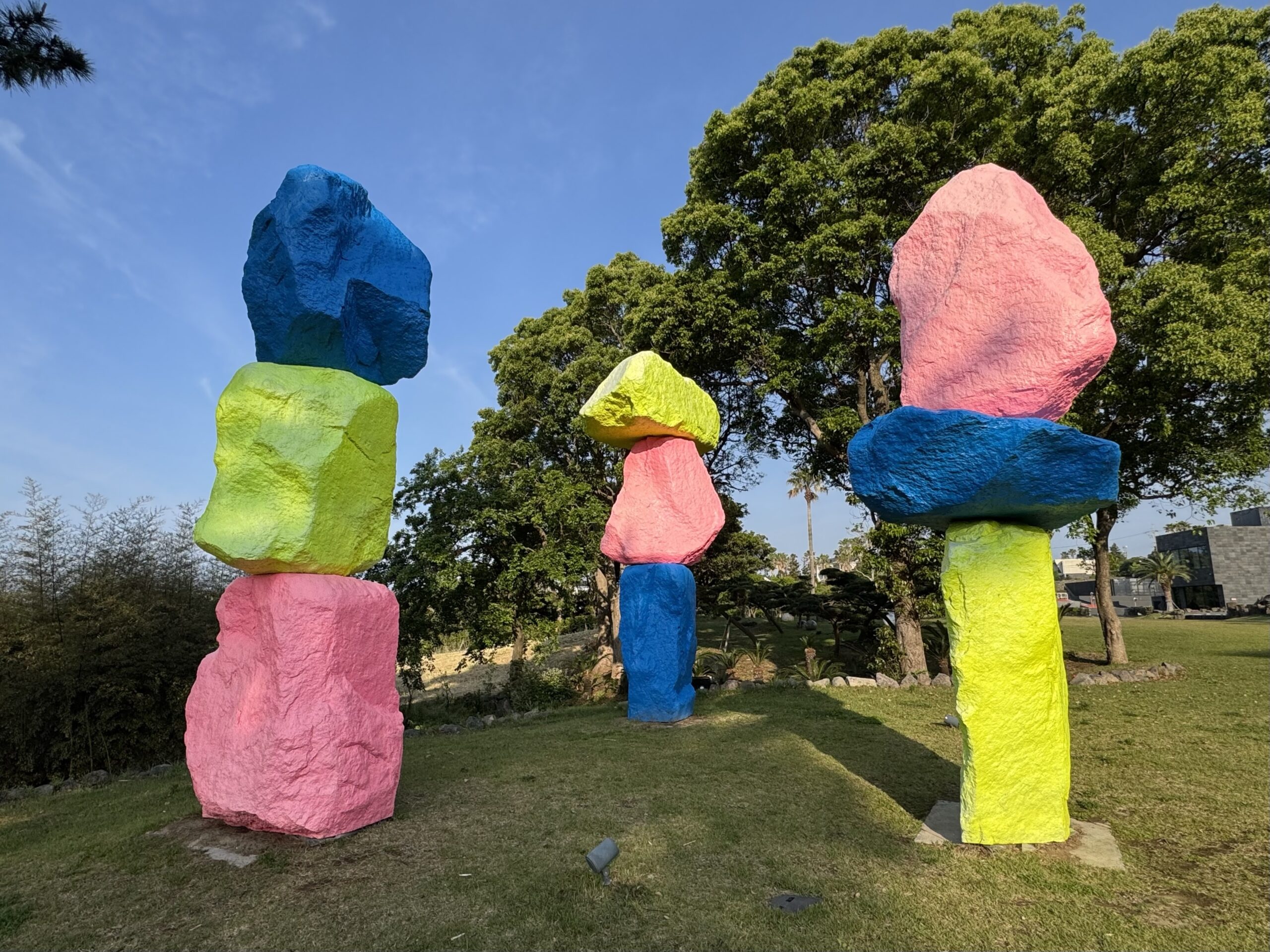 colorful boulder sculpture