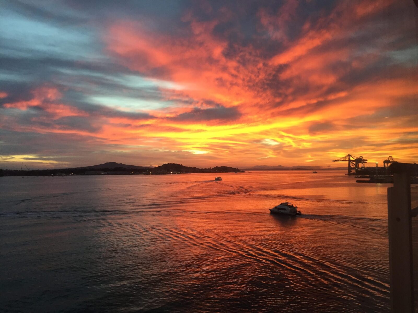 Red and yellow sunrise over the harbour